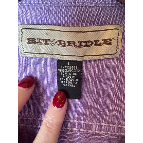 Bit & Bridle Shirt Women Large Purple Collared Floral Button Down Equestrian - Picture 9 of 11